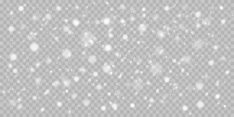 Snowy night with countless snowflakes in the wind. Winter storm and heavy snowfall equipped on transparent background, abstract, white, winter, period. Vector graphics.