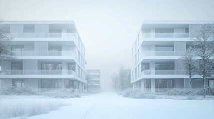 Modern architecture in snowy winter landscape