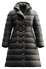 Fototapeta premium Black Puffer Coat with Hood and Fur Lining