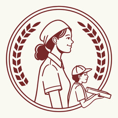 Woman and child in profile within a laurel wreath symbolizing achievement and family
