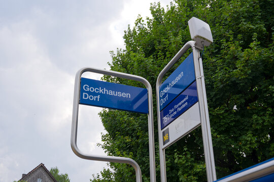 Bus station named Gockhausen Dorf at Swiss village of Switzerland on a Summer evening. Photo taken August 16th, 2025, Zurich Gockhausen, Switzerland.