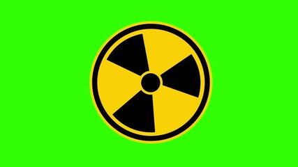 Bright Yellow Radioactive Symbol Animation Against Green Screen Background