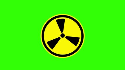 Bright Yellow Radioactive Symbol Animation Against Green Screen Background