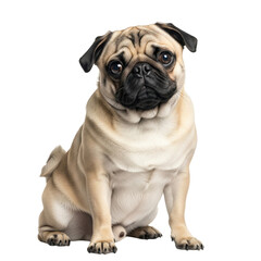 Obraz premium Adorable pug dog sitting and looking forward against a black background