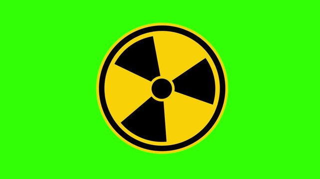 Bright Yellow Radioactive Symbol Animation Against Green Screen Background