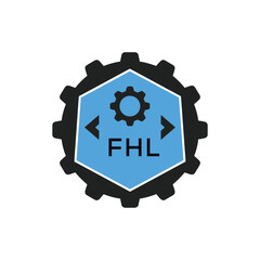 FHL Industrial Gear Logo Design – Engineering, Mechanical, and Construction Branding Icon. FHL Letter Logo.
