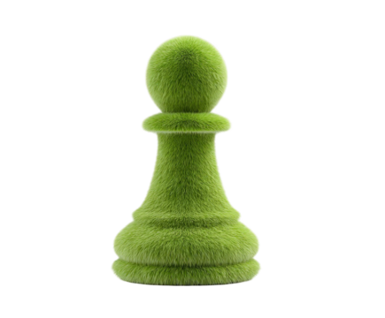 Vibrant green fuzzy chess pawn piece symbolizes strategy, growth, and unique game play