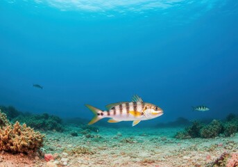Fototapeta premium Underwater elegance: Close-up of a striped fish swimming in the ocean reef