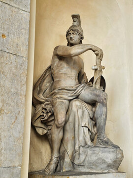 Statue of the Roman god Mars at the Brandenburg Gate in Berlin