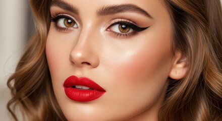 Fototapeta premium Elegant beauty portrait featuring impeccable makeup and radiant skin tones
