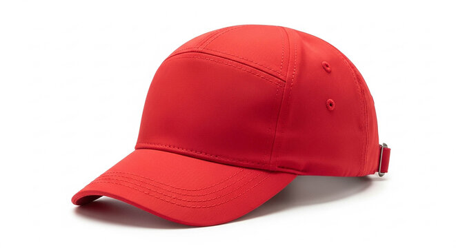 Red Baseball Cap with Curved Brim, Six Panels, and Ventilation Holes