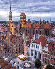 Obraz premium Aerial View of Historic European City with Clock Tower