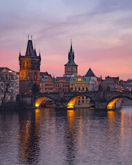 Fototapeta premium Charles Bridge at Sunset in Prague