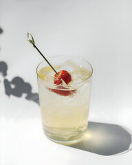 Refreshing Cocktail with Strawberry Garnish
