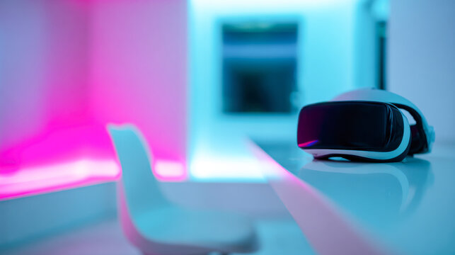 Modern minimalist gaming room with high-tech design and ambient lighting for immersive experiences