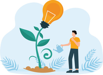 Businessman water tree light bulb for put think growth mindset different fixed mindset concept
