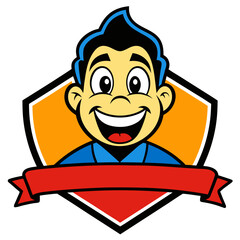 Cartoon boy character with a happy smile for logo or mascot isolated on white background