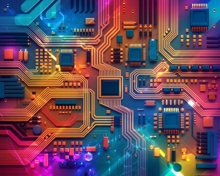Psychedelic Circuit Board Illustration with Vibrant Colors