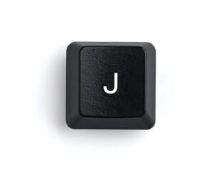 Minimalist keyboard key 'J' isolated on a clean white background showcasing technology design detail