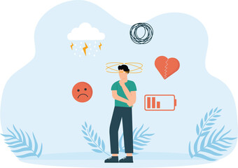 Depressed men mental problems. girl suffering from mental health disorder with low battery and emotional burnout concept
