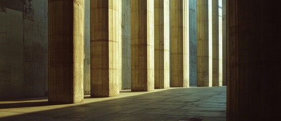 Pillars cast shadows in a grand space