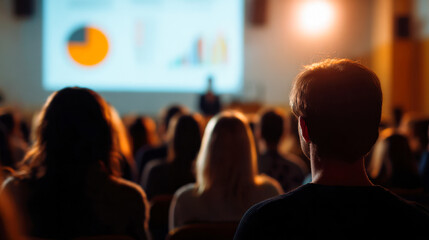 Students engaged in a presentation at a conference hall during an academic event