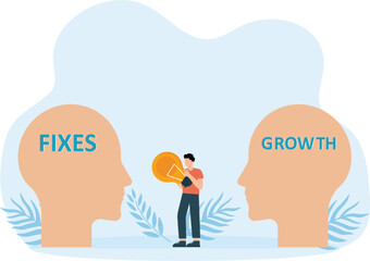 Businessman holding light bulb jumping to growth mindset head different fixed mindset concept
