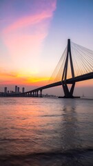 City skyline bridge at sunset