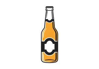 Isolated beer bottle with black label and yellow liquid on a white background in a vector style