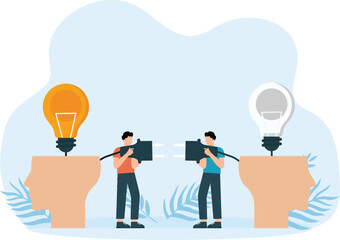 Businessman trying to connect plug light bulb, network connection creative mobilization light bulb charging brain concept
