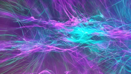 Abstract digital motion background with fractal purple, blue, and pink light waves creating an energetic fantasy wallpaper design