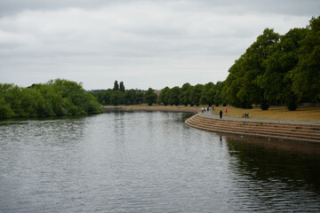 Nottingham Princess, England - August 16 2025: Riverside walk along River Trent in Nottingham with trees and people