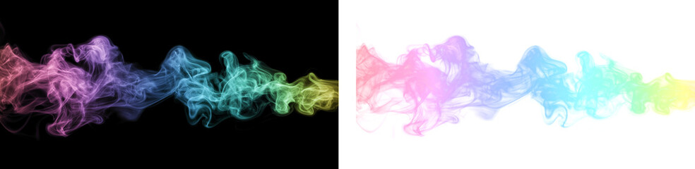 Fototapeta premium Colorful vibrant rainbow smoke swirls shapes transparent PNG, isolated background. Misty vapor effect, abstract design element