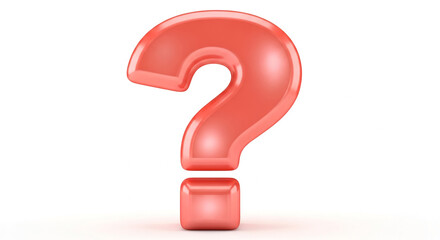 3D render of coral question mark and exclamation point on white background, symbolizing inquiry, uncertainty, and surprise, suitable for websites or presentations needing a visual cue