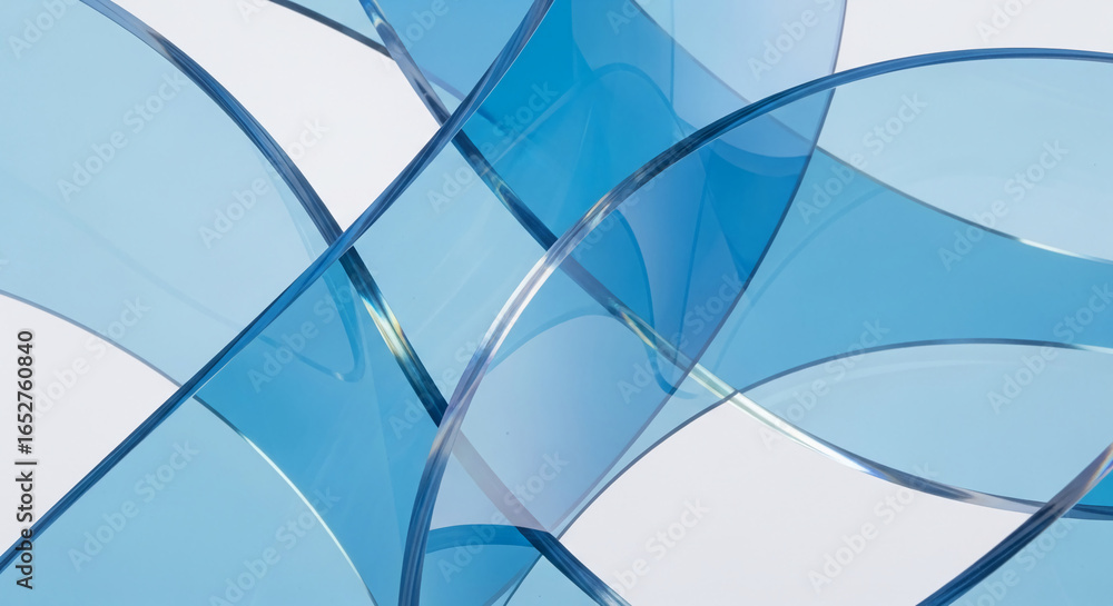 Poster abstract image of translucent blue glass shapes, creating a dynamic and modern design, showcasing cl