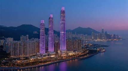 Obraz premium Illuminated Skyscrapers Of Hong Kong At Night