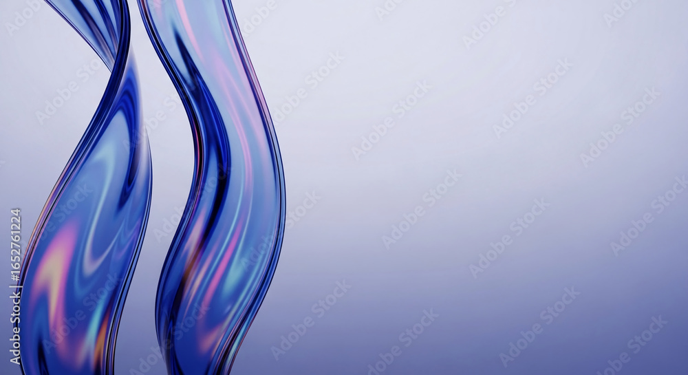 Poster abstract image of iridescent blue liquid shapes, flowing and dynamic, creating a modern and elegant 