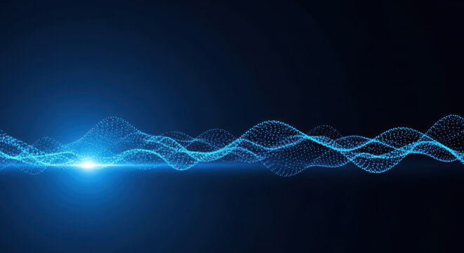 Glowing Blue Digital Waveform with Lens Flare blue light abstract - Powered by Adobe