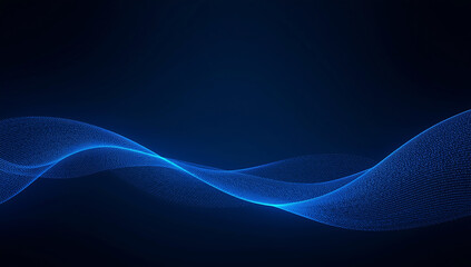 Abstract glowing blue wave made of small particles flowing through darkness with a dark background