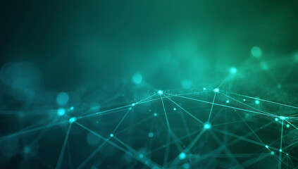 Abstract glowing green network of connected nodes and lines with a dark futuristic background