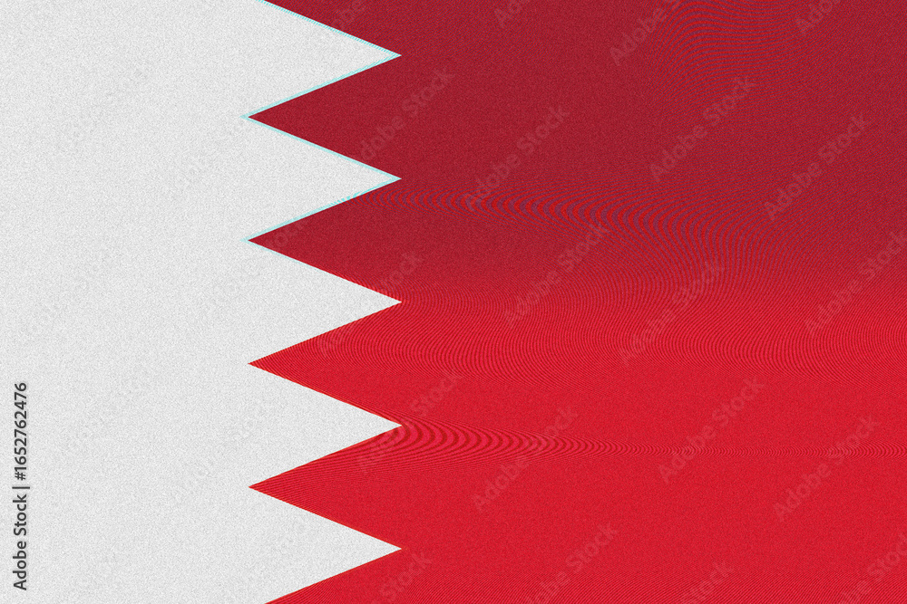 Poster abstract interpretation of a national banner in stark red and white hues, featuring a zigzag separat