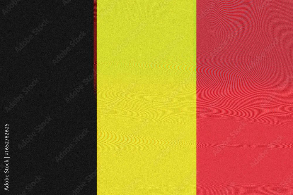 Poster abstract interpretation of a tricolor flag showcases black, yellow, and red vertical bands with a te