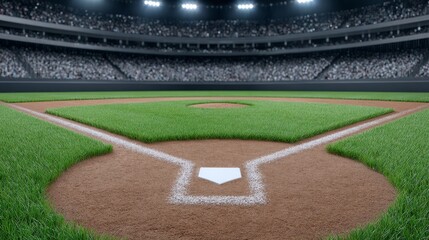 Obraz premium Nighttime baseball action at the stadium a cinematic view of lights on the field