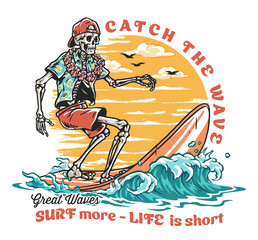 Surfing skeleton enjoying the ocean waves