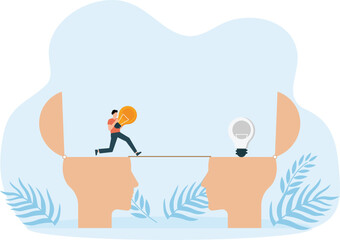 Business man across between head negative to head positive thinking concept
