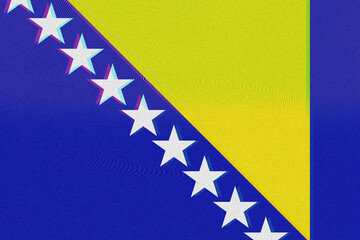 An artistic rendition of a national flag with a textured and stylized appearance, showcasing vibrant colors and geometric star shapes against a backdrop of blue and yellow sections