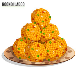 Boondi Ladoo Served in Plate. Traditional Indian Sweets Illustration