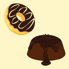 Chocolate donut and lava cake dessert icon designs suitable for sweet food menu designs or social media content illustration designs.