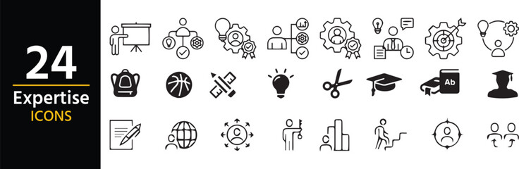 Expertise Icons: A collection of neatly organized expertise icons arranged against a clean backdrop, symbolizing innovation, growth, and diverse competencies essential for progress.