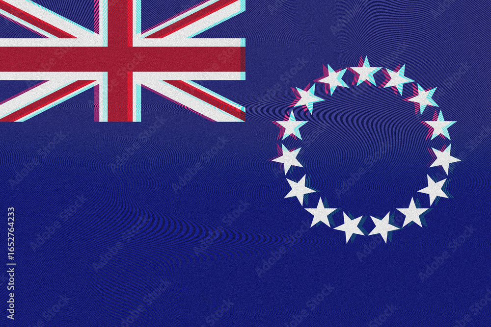 Aufkleber a visually distorted rendering of the cook islands flag creates a modern, textural effect with chrom